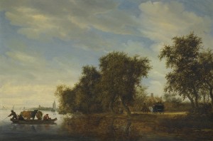 A River Landscape with a Ferry Boat